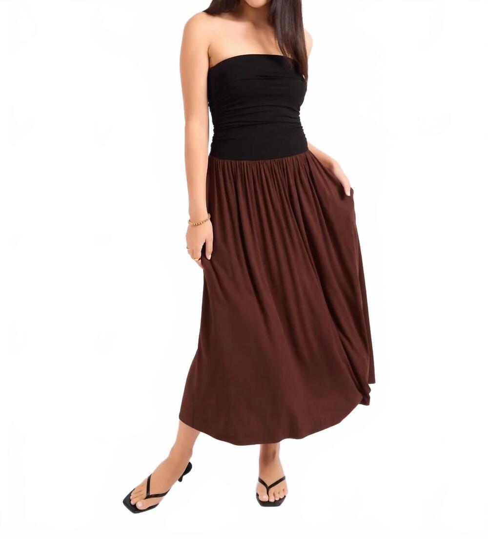 NEW SADIE & SAGE hot coffee strapless midi dress in black brown